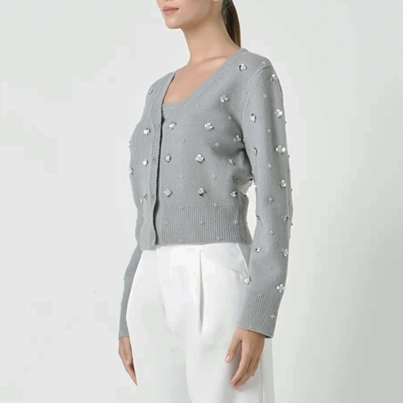 LAST CHANCE NWT Endless Rose Sequin Beaded Cardigan Grey XS - Picture 2 of 6